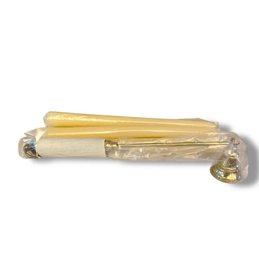 Vintage Brass Wood Candle Snuffer Mariner Six Ivory 10 Inch dinner Candles W/Box